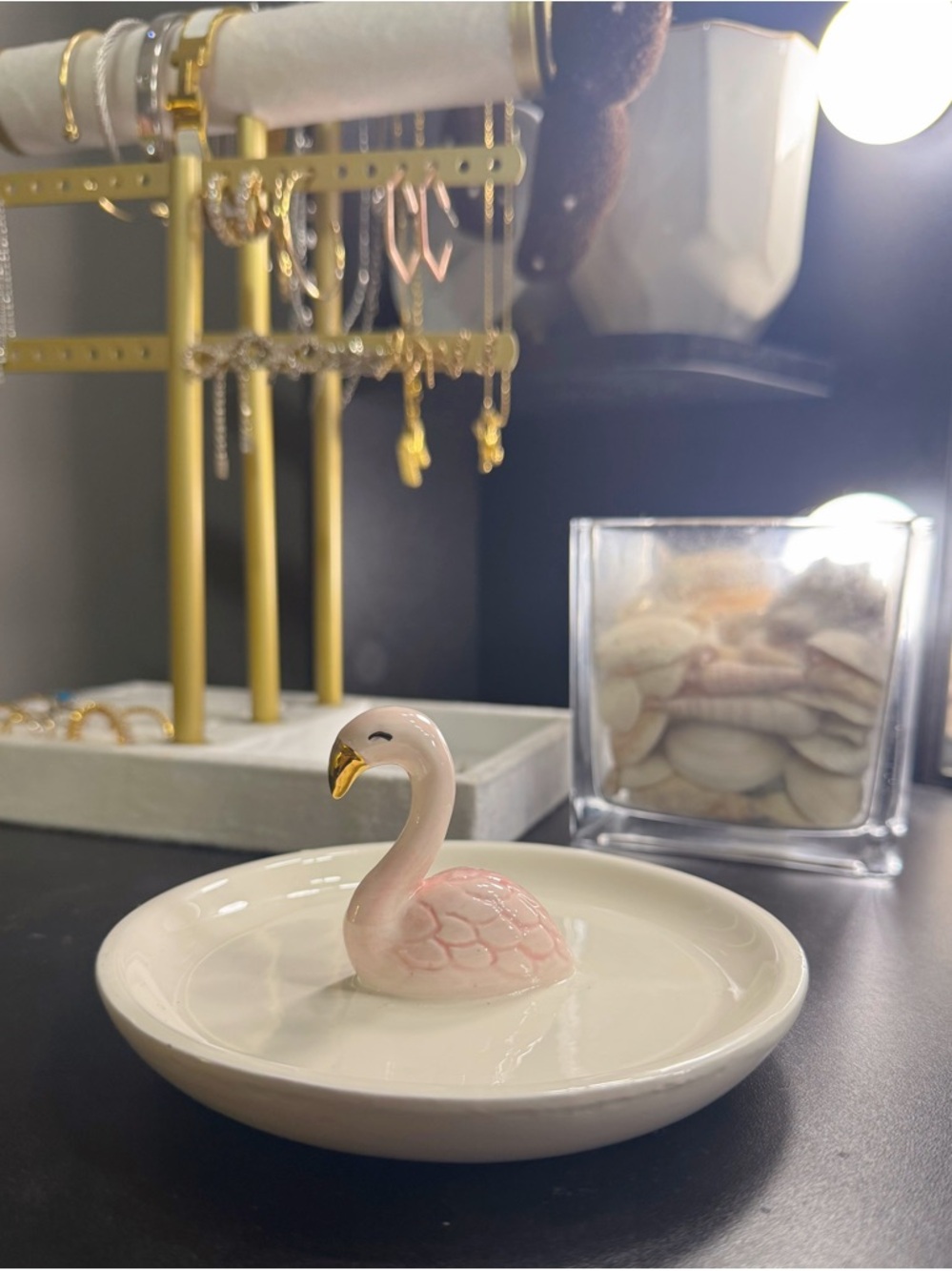 Ceramic Pink Swan Jewelry Dish